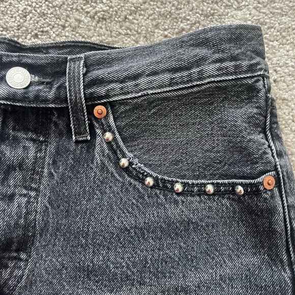 Levi's Black Jean Shorts with Studs/Distressed Hem - Picture 3 of 3
